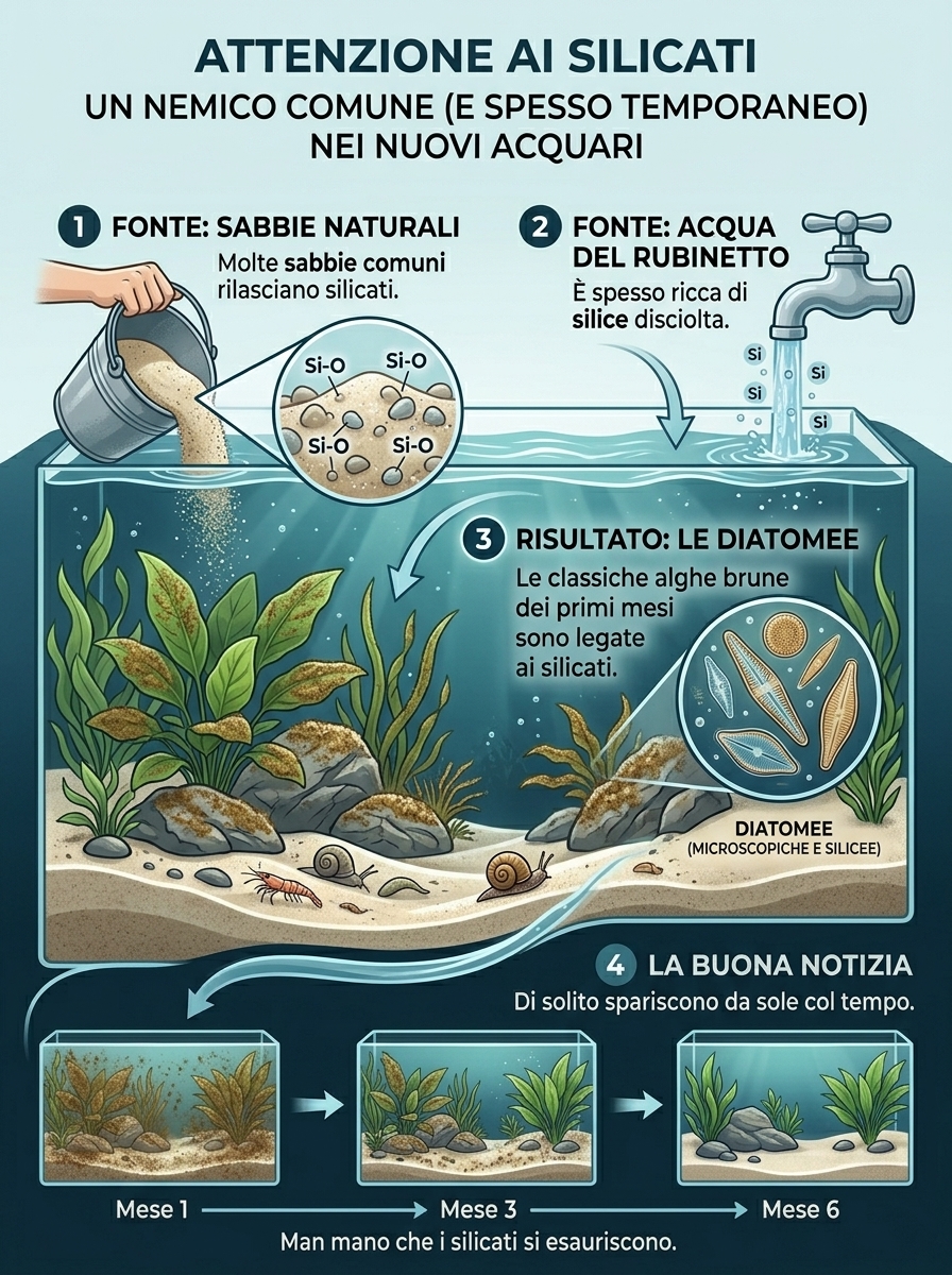 Diatomee marroni in acquario nuovo