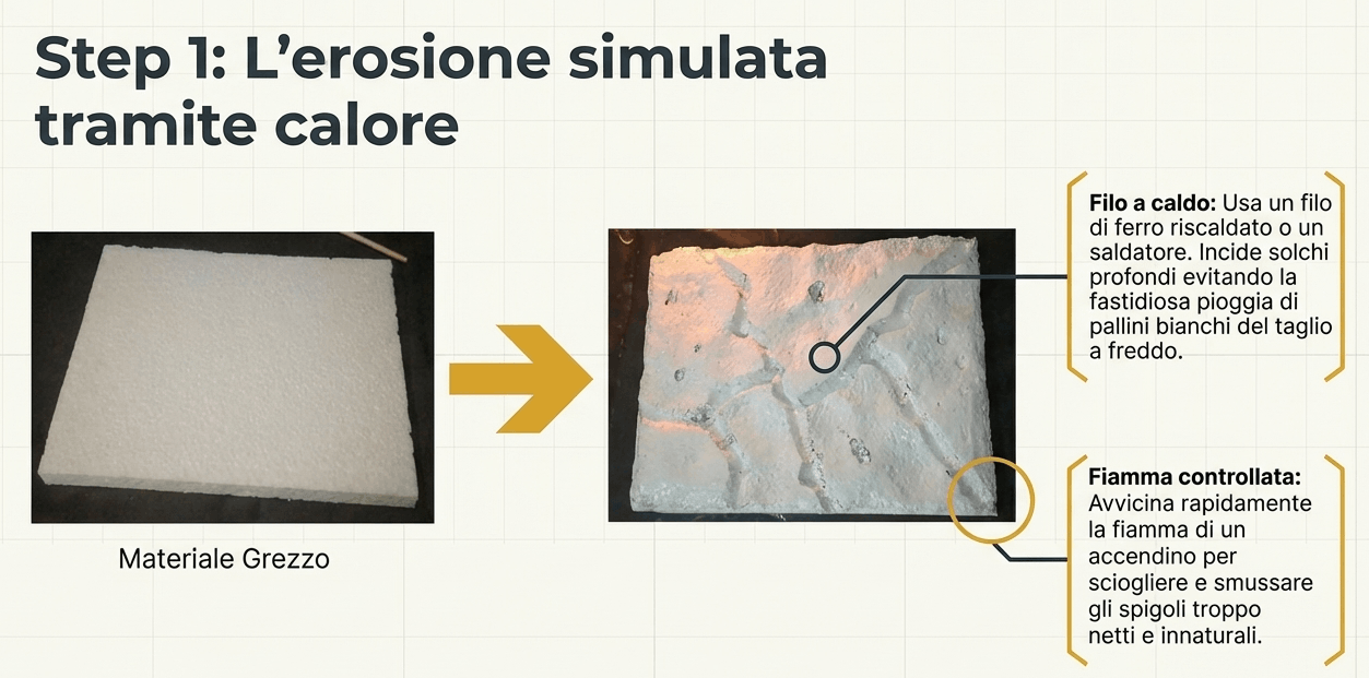 sagomare il polistirolo dello sfondo 3d