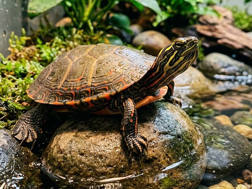 tartaruga acquatica in un terra-acquario