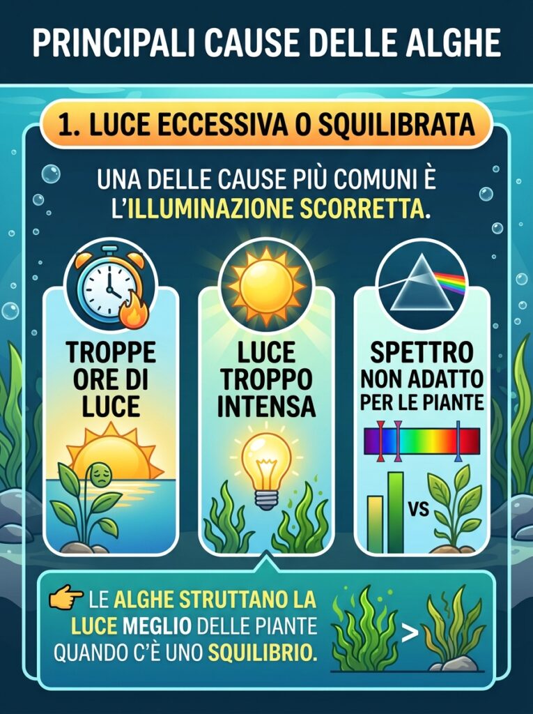 schema luce acquario confronto crescita piante e proliferazione alghe in acquario dolce
