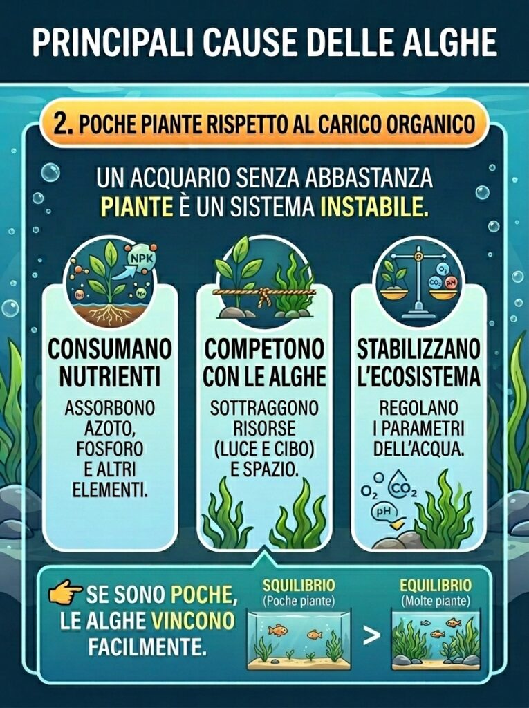 squilibrio nutrienti acquario nitrati fosfati e crescita alghe rispetto alle piante acquatiche